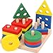 Giocattoli di Legno Educativi del Bambino, MOOKLIN ROAM Montessori Giocattolo Forme Geometriche Blocco Bordo Pila Puzzle Sort Chunky, Blocchi Colorati Costruzioni per Regalo di Compleanno, 3+ Anni
