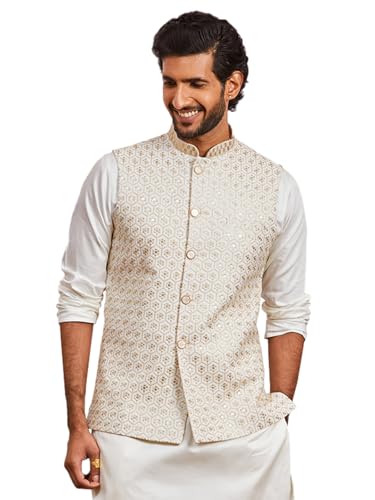 Image of VASTRAMAY Men's Embroidered Nehru Jacket - Festive Ethnic Waistcoat for Festive, Wedding, Party & Traditional Occasion Outfit
