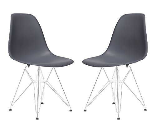 Laura Davidson Furniture Set Of 2 - Chelsea Mid Century Modern Dsr Eiffel (Metal Base) Molded Plastic Dining Chairs (Grey) #TOP2