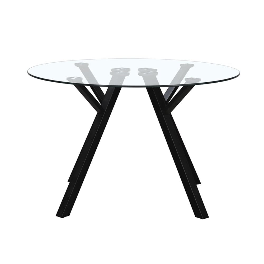 LOLAhome Mesa de Comedor Redonda Elsa para 6 Personas de 120 cm. Estructura Resistente de Metal Negro y Tablero de Cristal Templado. Diseño Ligero y contemporáneo.