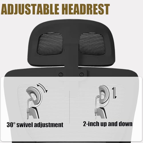 XUEGW Ergonomic Mesh Office Chair Computer Desk Chair with FILP up Armrest Gaming Chair with Lumbar Support Adjustable Headrest Height Swivel Chair for Home and Office - Thumbnail 4