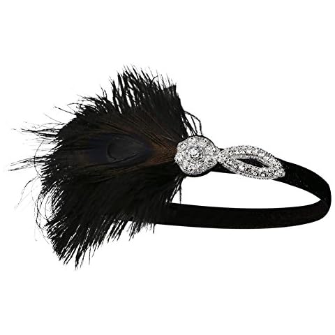 Song Qing 1920s Rhinestone Flapper Feather Headpiece Roaring 20s Great Gatsby Fascinators Accessories for Women (Type6 Black) Cover