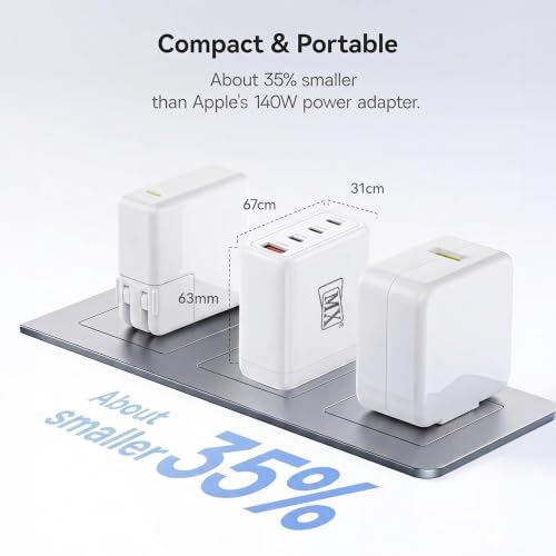 Image of MX 140W GaN USB-C Fast Charger, 4-Port PD 3.1 Charging Station with UK /EU /AU Plug Adapters, Compatible with MacBook Pro, iPad, iPhone 15 /14 /13, Samsung S24 Ultra & Other Laptops