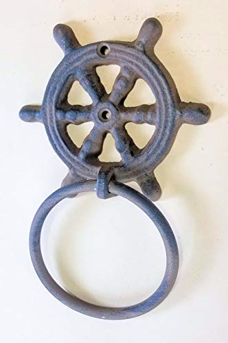 Cast Iron Ships Wheel Towel Ring 4" Helm Nautical Decor Bathroom Kitchen #TOP1