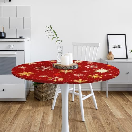 Christmas Round Fitted Tablecloth, Merry Christmas Snowflake Pattern Elastic Edge Grey Wipeable Tablecloth Round Outdoor Home Parties Holiday Dinner Party Dining Room Kitchen Decor 40-44 in by Pardick - Image 7