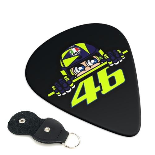 ギターピック バレンティーノ・ロッシ Vr46 エレキギター ウクレレ ベース用ピック 6枚セット 3種厚み Abs素材 革収納バッグ付き 耐久性 携帯便利 ギター専用 贈り物 厚さ0.71mm