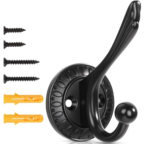 Vicycmc Matte Black Heavy Duty Wall Hooks – 6 Pack Black Coat Hooks for Hanging Coats,Robes,Bags,Hats,Wall Mounted with Includes Two Types of Installation Screws YDB