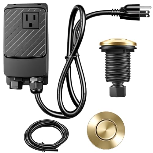 CLEESINK Garbage Disposal Air Switch Kit Sink Top Air Switch Kit Garbage Disposal Part with Brushed Gold Button Single Outlet SHORT/2.83 UL
