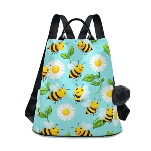 Sac à dos abeilles et fleurs avec poche zippée arrière anti-vol