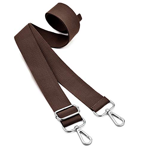 Sangle de Sac à bandoulière Large,Remplacement réglable de la Courroie du Sac à Main en Toile,Courroie du Sac de Messager,Sangle bandoulière Sacoche avec Crochets argentés(Argent-Marron foncé) – vue 2