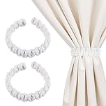 2 Pack Boho Curtain Tiebacks, White Braided Curtains Holdbacks Flexible Lightweight Curtain Tie Backs for Curtains for Home Outdoor Bedroom Office Decorative