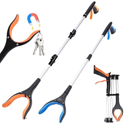 Ezkamfort 33&43 Litter Pickers, Foldable Reaching Aids for Disabled & Elderly with 360°Rotating Head and Magnetic Claw Litter Pickers for Adults, Multipurpose Grabber Stick- 2 Pack