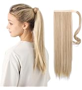 DAYCEN 18 Inch Long Straight Ponytail Extensions, Wrap Around Synthetic Ponytail, Magic Paste Cli...