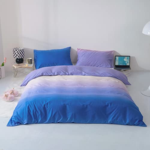 Wellboo Blue Purple Gradient Comforter Sets Queen Solid Ocean Sea Blue Bedding Comforters Cotton Modern Wihte Purple And Dark Blue Rainbow Soft Quilts Abstract Art Watercolor Blue Comforters Warm #TOP11