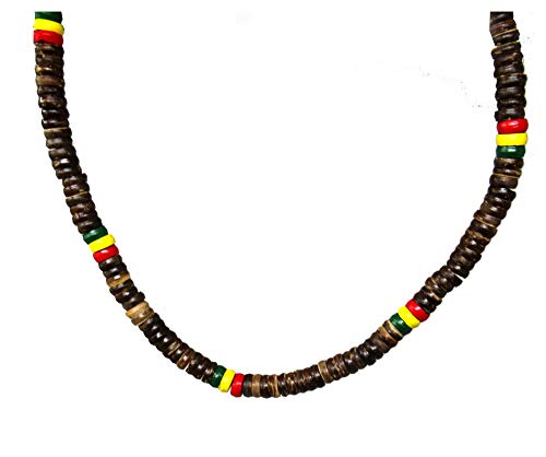 Exoticdream Rasta Reggae Beads Surfer Beach Elastic Necklace Boy Men Hawaiian Coconut Natural Jewelry - Black