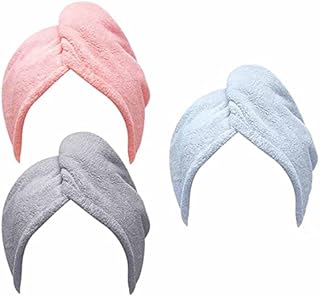 3 Packs Hair Drying Towels Microfibre Hair Towel Wrap Hair Caps with Buttons Bath Loop Soft and Anti Frizz Hair Turban Towel Quick Drying Curly Hair Towel Absorbent Microfiber Bath Hair Cap for Women