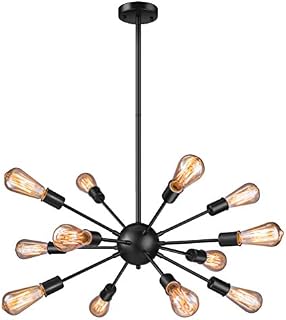 Vintage Pendant Light with 12 UL Sockets, Elibbren E26 Base Modern Black Sputnik