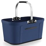 Yeabett Cesta de la compra plegable de 22 litros con 4 barras de apoyo, cesta estable y cesta de pícnic, cesta plegable grande para familia (43 x 27 x 23 cm), con asas acolchadas, para compras, viajes