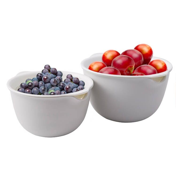 Juego de 2 coladores de cocina 2 en 1 de 3 cuartos de galón con colador de tazón, cesta de lavado de frutas y verduras de plástico sin BPA, apto para lavavajillas, doble capa, para pasta, fideos, arroz y alimentos (gris) 3