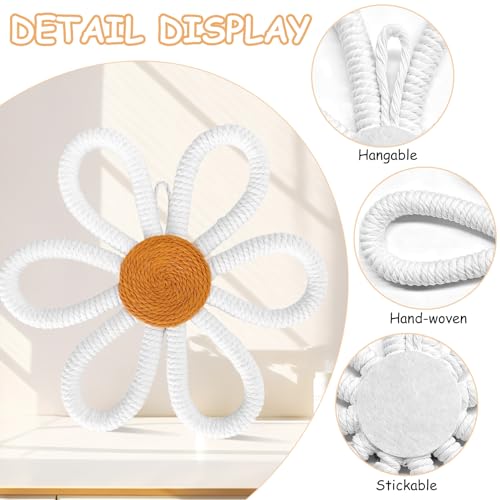 Vidroxin 6 Pcs Boho Nursery Decor,Woven Macrame Daisy Flower Wall Hanging in 3 Sizes,Floral Wall Art for Bohemian Bedroom Above Bed Decor,Home,Dorm,Office Decoration Set (White) by Vidroxin - Used condition - Image 5