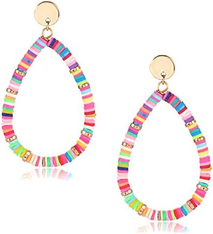 PHALIN Colorful Heishi Bead Dangle Drop Earrings for Women Multicolored Polymer Clay Beaded Hoop Dangle Earring Studs for Summer Beach Vacation (Teardrop)