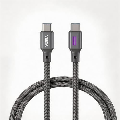 VEEXA USB-C to USB-C Cable 100W/8A PD Fast Charging. Durable Nylon Braided Sync Cord for iPhone 17/16/15 Pro Max, Samsung Galaxy S24/23/22 Ultra, Note, MacBook, iPad, Laptop - 3.3ft (1M)