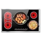 Pladeca 36 Inch Electric Cooktop, 5 Burner Stove Top Touch Control, 36' Glass Ceramic Stove Top 9600W with BBQ & Flexible Zone, Child Lock, Timer, Overheat Protection, 220-240V Hard Wired (No Plug)