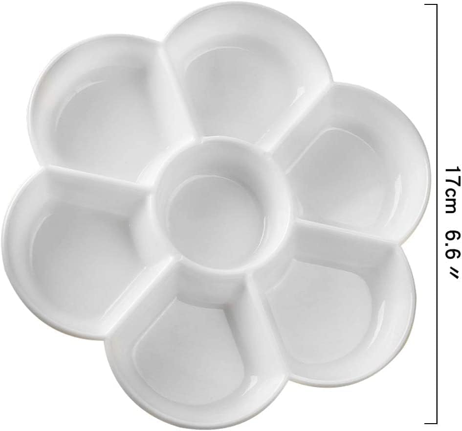 Miniatura 3 de Paleta de plástico de pétalos, bandeja de pintura de flores de 7 pozos, paleta de mezcla para pintura de acuarela al óleo, acrílico, gouache de