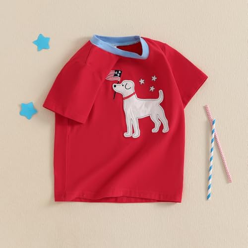 Kids 4th of July Shirt Toddler Little Boys Girls Dog Crab Embroidery Flags Funny Fourth of July Shirts3