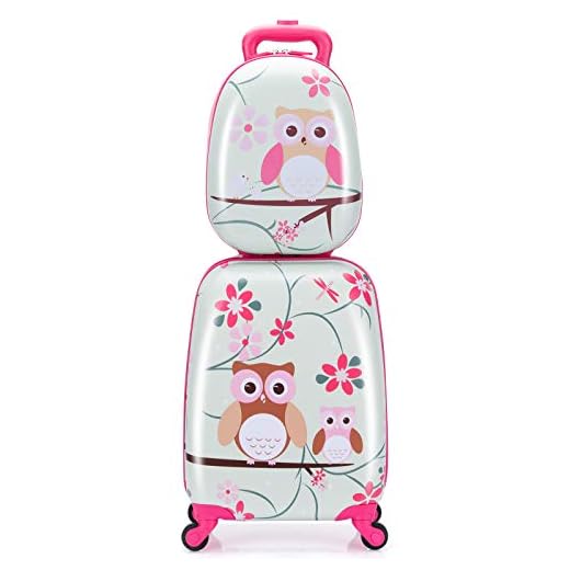COSTWAY Niños Equipaje de Viaje con Mochila 2 Piezas Maleta para Infantil (Búho)