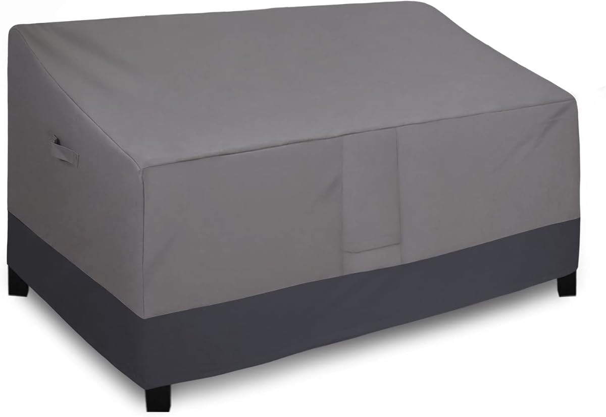 Funda para sofá de dos plazas para exteriores, resistente y fácil de usar, 85 ancho x 37 profundidad x 35 alto pulgadas, | Funda impermeable y duradera para sofá de Patio de 2 plazas, resistente al viento, funda para sofá para muebles de exterior con ventilación, gris/gris oscuro