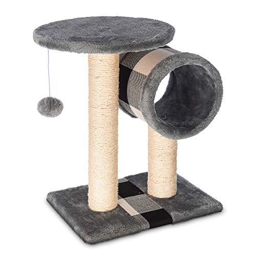 Petlicity Kitten and Cat Scratch Post With Bed and Raised Tunnel Areas, Sisal Rope Scratching Posts and Climbing Areas