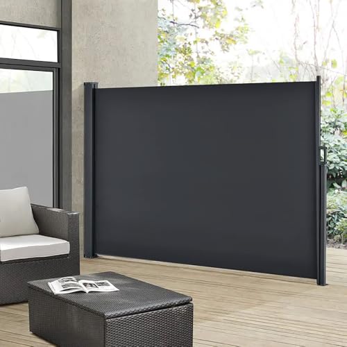 Image of DKIEI Retractable Side Awning 4 X 1.8M, Outdoor Garden Privacy Screen Panels, Balcony Sunshade Screening Divider with UV and Rain Resistance for Garden/Patio/Pool, Dark Grey
