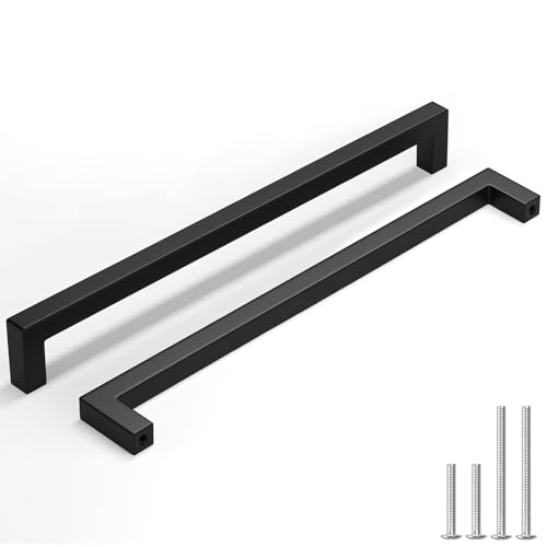 homdiy 35 Pack Black Cabinet Handles 12-5/8 Inch(320 mm) Hole Centers Matte Black Cabinet Pulls Stainless Steel Drawer Dresser Handles Square Bar Hardware Drawer Pulls Stainless Steel Dresser Hardware