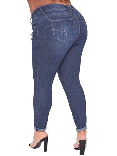 YMI Women's Junior Plus Size Wannabettabutt Premium Mid-Rise Roll Up Cuff Ankle Jean3