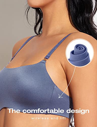Deyllo Women's Comfort Lightly Lined Seamless Wireless Bra Smooth Lounge Bralette(Blue,Xs) #TOP2