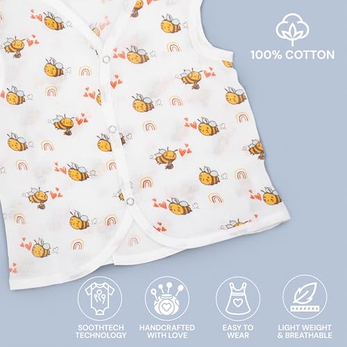 Image of BAYBEE 100% Muslin Cotton New Born Baby Clothes for Kids | Sleeveless Summer Wear with Soft & Breathable | Shirt and Shorts Set | Jablas for Baby Girl Boy Dress