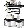 Qeeig bathroom shelves over toilet paper storage wall mounted farmhouse decor decorations aesthetic decor sign small floating wall shelf 21 set 16 inch black 020b  urban country home decor
