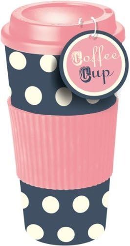 The Home Fusion Company Pink & Blue Polka Dot Thermal Insulated Tea Coffee Mug Cup Travel Takeaway & Lid