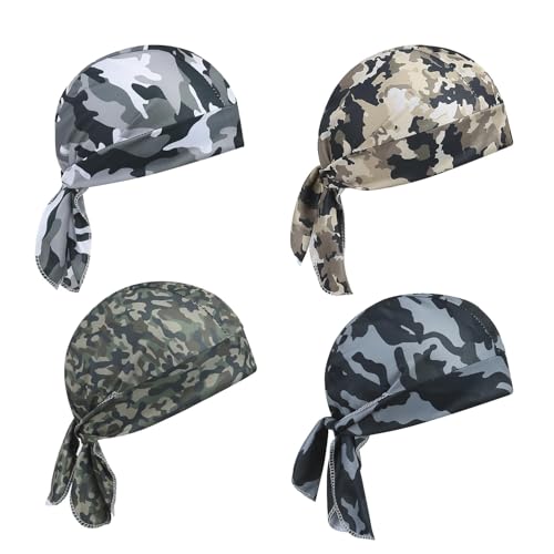 Huicare 4 Stück Bandana Herren UV-Schutz Tarnung Piratenkopftuch Unter dem Helm Fahrrad Kopftuch Piratentuch für Damen und Herren Outdoor-Aktivitäten Totenkopfmütz