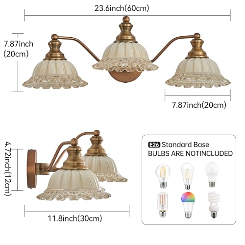 Image of XIEDUN Brass 3 Light Vanity Light Vintage Bathroom Vanity Light Fixture