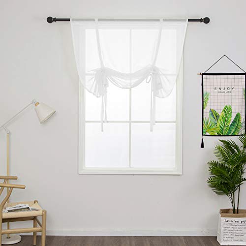 vctops Solid Color Sheer Voile Window Curtains Light Filtering Tie Up Shade Adjustable Balloon Drapes Treatment for Small Window,1 Panel (42" x 63",White) by vctops - Image 2