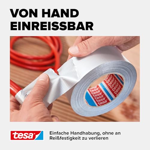 tesa extra Power Universal Gewebeband - Gewebeverstärktes Ductape zum Reparieren, Befestigen, Bündeln, Verstärken oder Abdichten - Weiß - 50 m x 50 mm