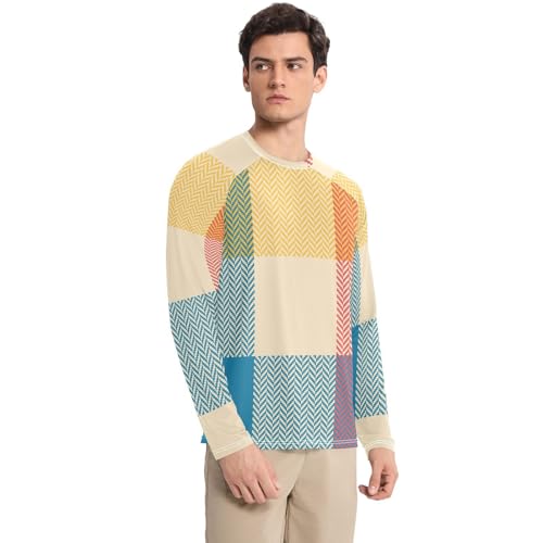 Colorful Buffalo Plaid Men's Rash Guard Fishing Elasticity Sun Shirt for Men Long Sleeve Summer3