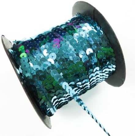 100 Yards Single Row Sequins Trim 5mm Wide for Sewing, Arts and Crafts Turquoise Fabric