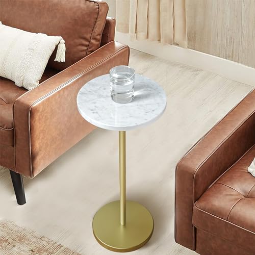 image for COVLON Nature Marble Top Drink Table, Small Round Side Table, Martini 