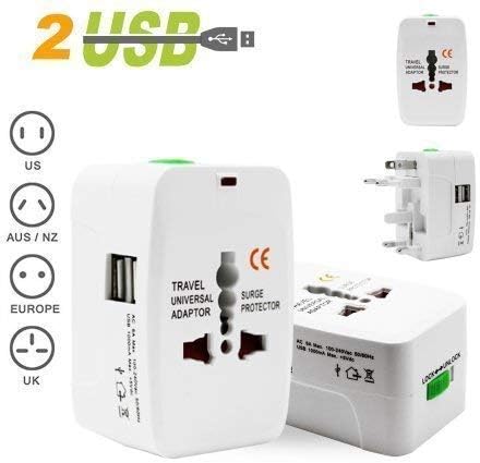 Shanbuyers Universal Travel Adapter with Built-in Dual USB Charger Ports with 100-240V Surge/Spike Protected Electrical Plug (White)