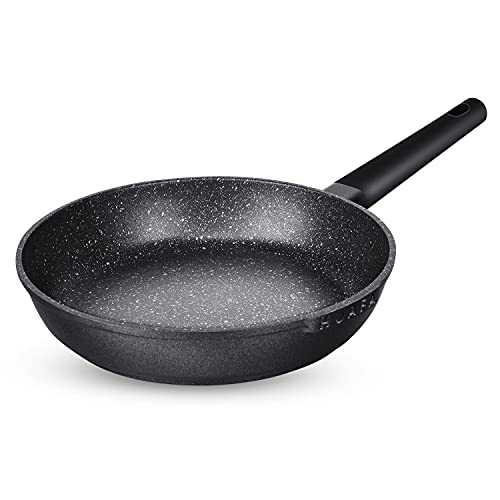 HUAFA Sartén de 30 cm, aluminio fundido con antiadherente , apta para todo tipo de cocinas incluida inducción y horno,Negro (negro con revestimiento de piedra, 30 cm) Cover