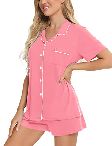 Image of SWOMOG Womens Button Down Pajamas Set Short Sleeve Sleepwear Bride Soft Pj Lounge Sets XS-3XL