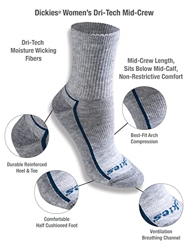 Dickies Womens Dritech Advanced Moisture Wicking Mid-Crew Socks, Blue Assorted (6 Pairs), 6-9 Us #TOP24